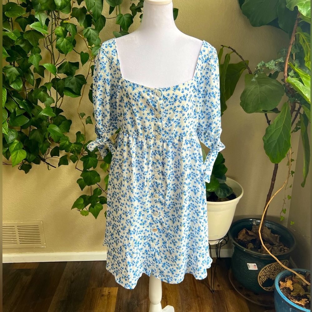 SHEIN Blue Floral Baby Doll Dress | 4